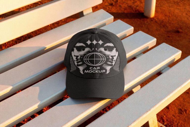 Baseball Cap Mockup on Bench PSD